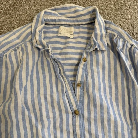 J‎ Crew Baird McNutt Irish Linen Striped Button Down Shirt Womens XL Blue White - Picture 3 of 10